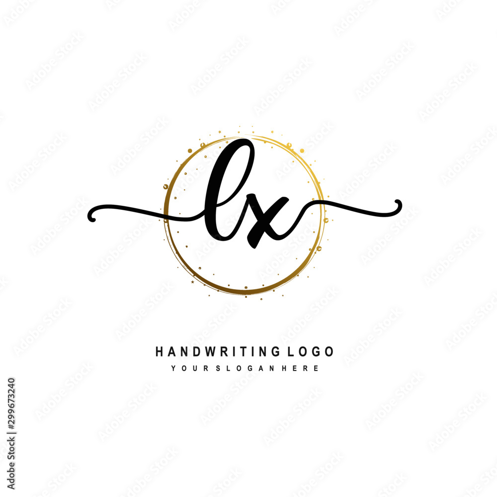 Initials letter LX vector handwriting logo template. with a circle brush and splash of gold paint Initials letter LX vector handwriting logo template. with a circle brush and splash of gold paint