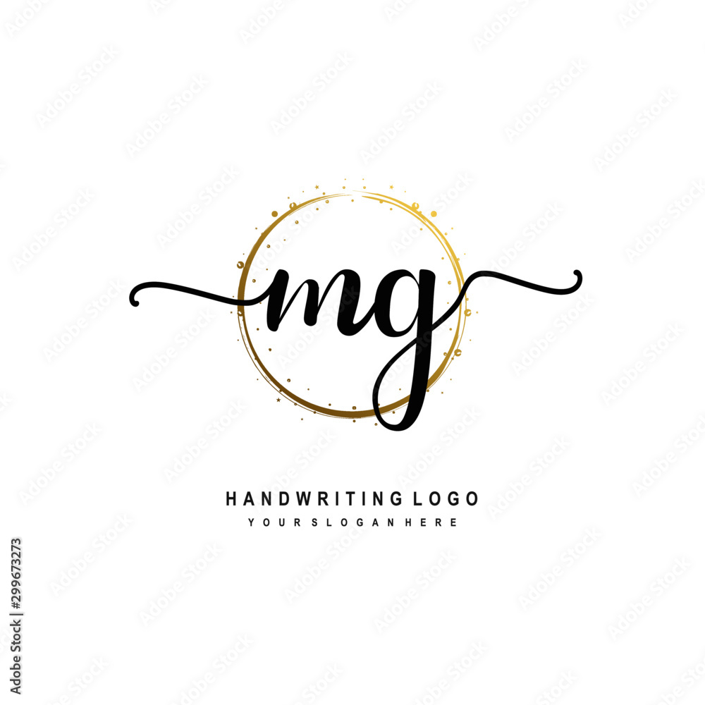 Initials letter MG vector handwriting logo template. with a circle brush and splash of gold paint Initials letter MG vector handwriting logo template. with a circle brush and splash of gold paint