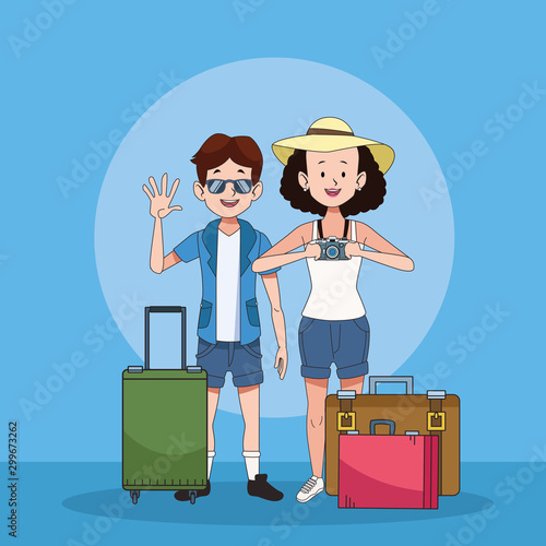 tourist couple with suitcases characters