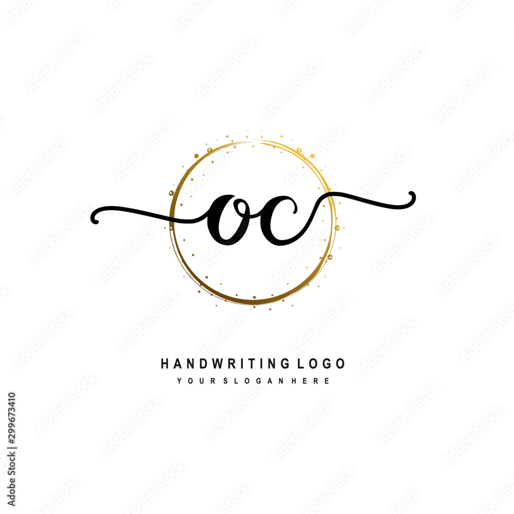 Initials letter OC vector handwriting logo template. with a circle brush and splash of gold paint Initials letter OC vector handwriting logo template. with a circle brush and splash of gold paint