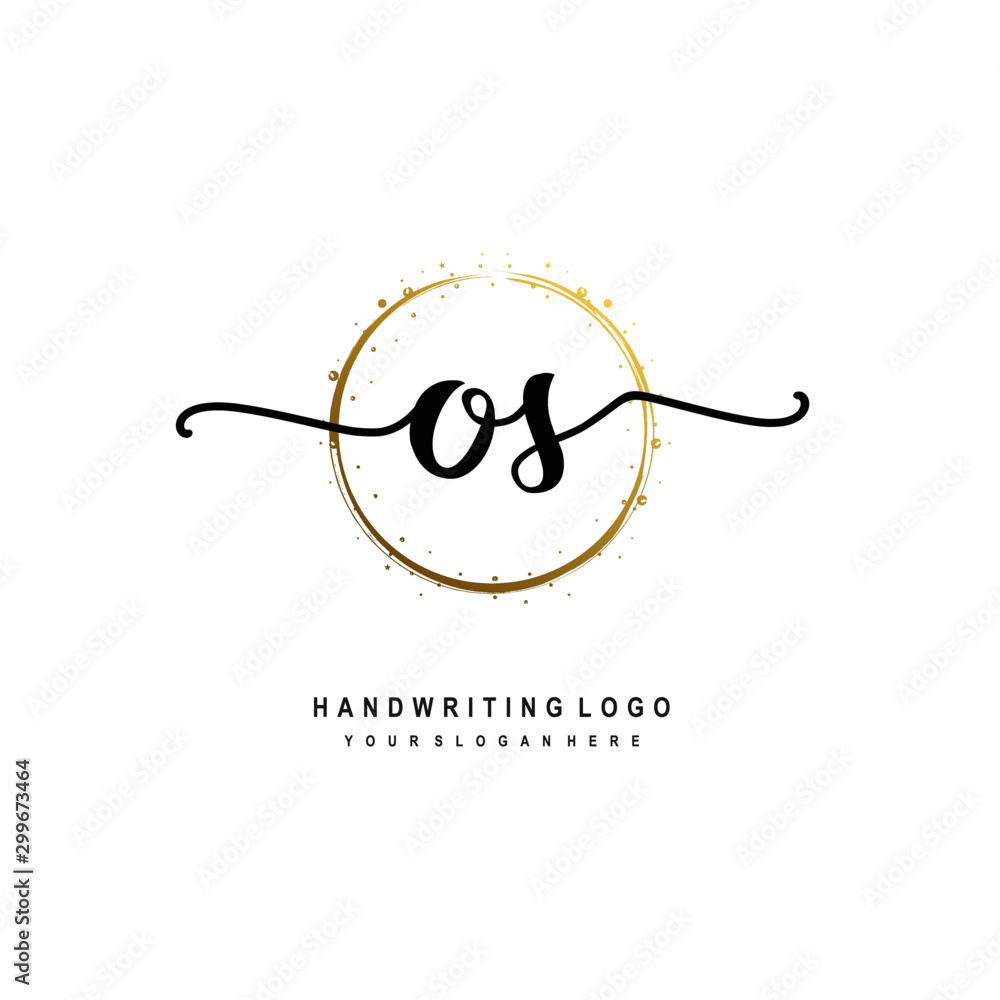Initials letter OS vector handwriting logo template. with a circle brush and splash of gold paint Initials letter OS vector handwriting logo template. with a circle brush and splash of gold paint