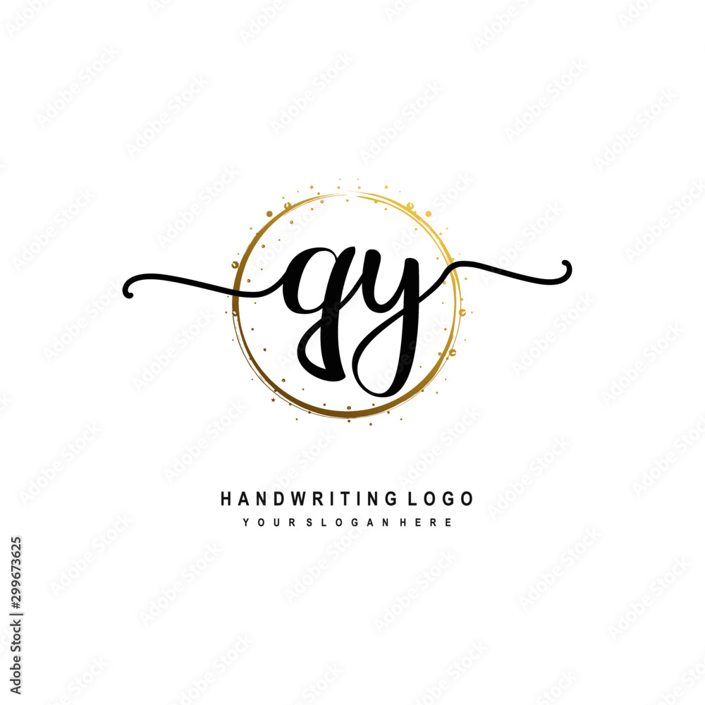 Initials letter QY vector handwriting logo template. with a circle brush and splash of gold paint Initials letter QY vector handwriting logo template. with a circle brush and splash of gold paint