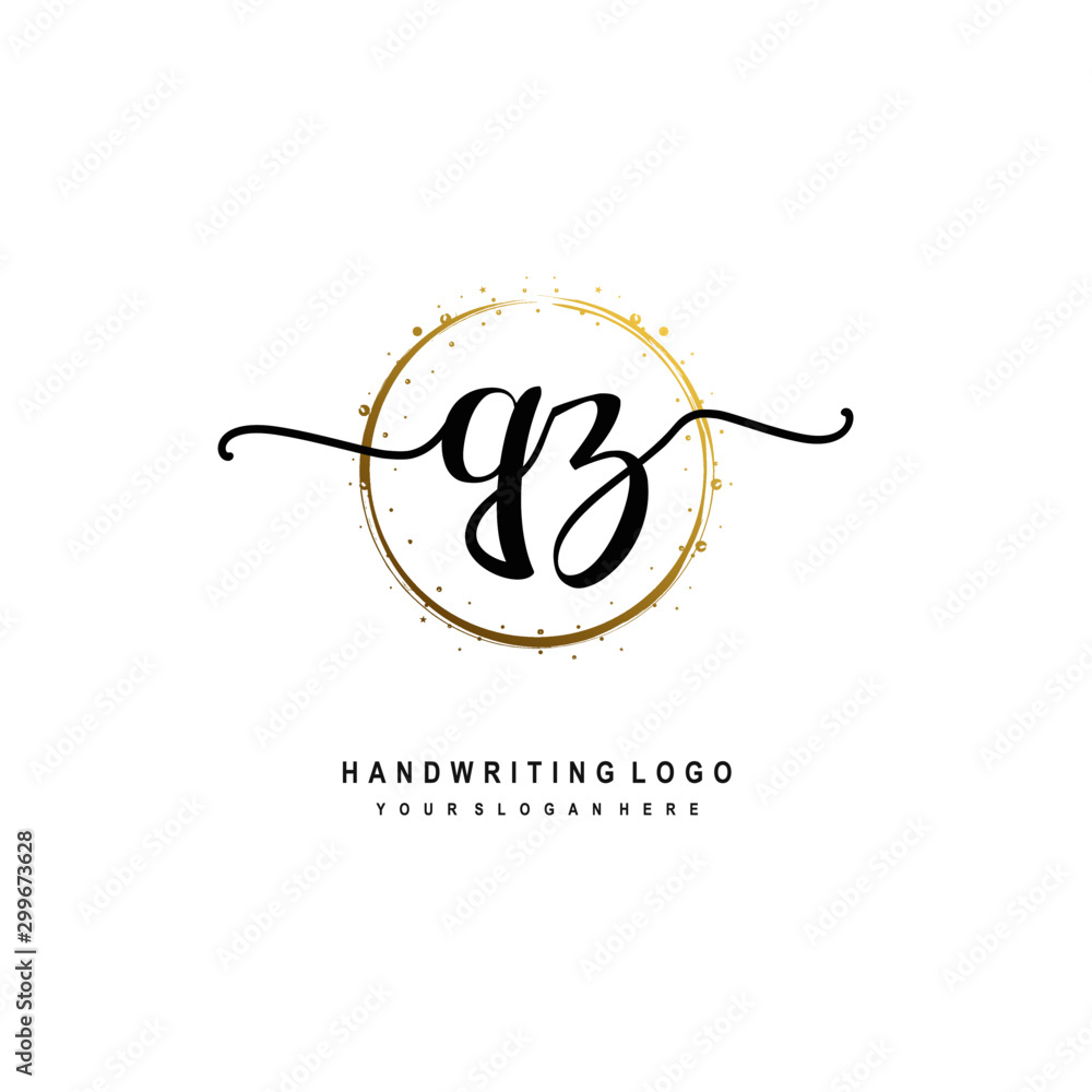 Initials letter QZ vector handwriting logo template. with a circle brush and splash of gold paint Initials letter QZ vector handwriting logo template. with a circle brush and splash of gold paint