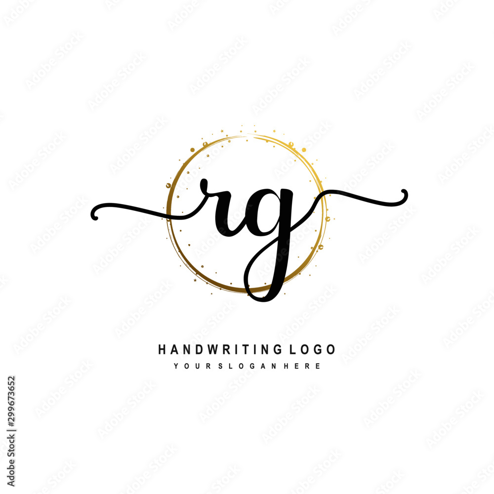 Initials letter RG vector handwriting logo template. with a circle brush and splash of gold paint Initials letter RG vector handwriting logo template. with a circle brush and splash of gold paint