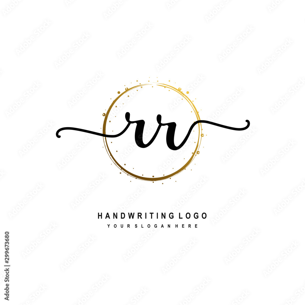 Initials letter RR vector handwriting logo template. with a circle brush and splash of gold paint Initials letter RR vector handwriting logo template. with a circle brush and splash of gold paint