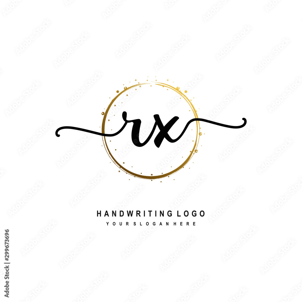 Initials letter RX vector handwriting logo template. with a circle brush and splash of gold paint Initials letter RX vector handwriting logo template. with a circle brush and splash of gold paint