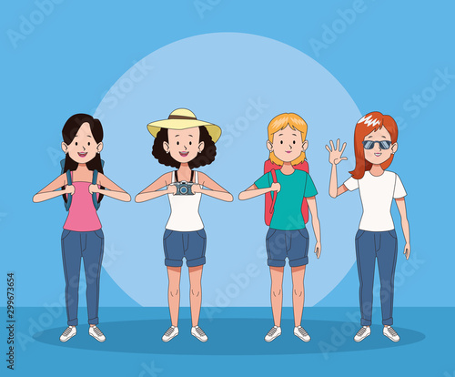 group of tourist women characters