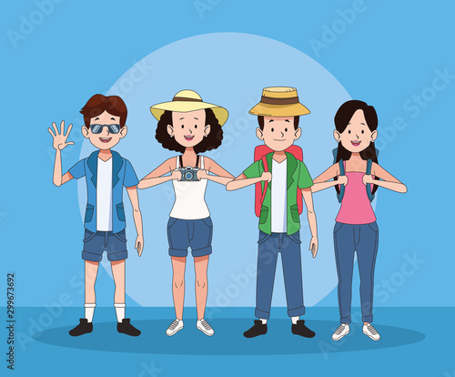 group of tourist people characters