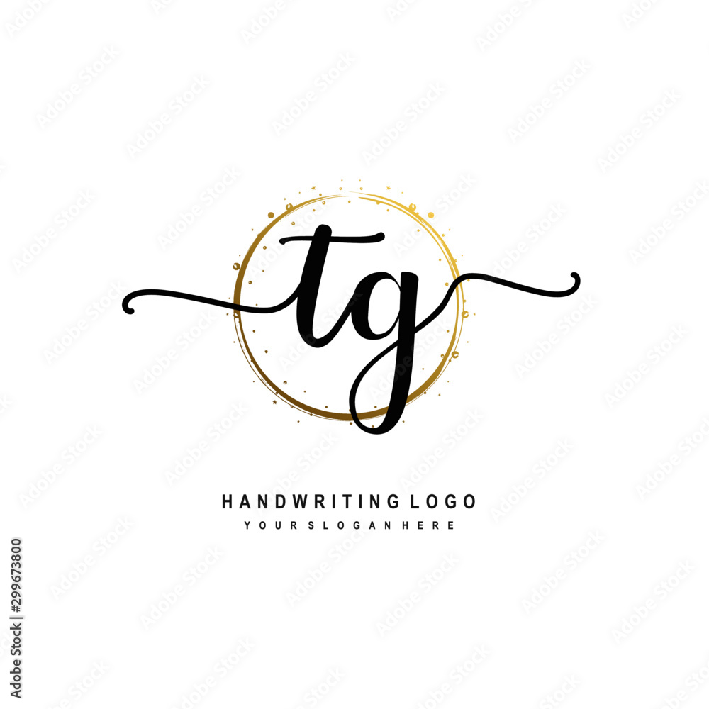 Initials letter TG vector handwriting logo template. with a circle brush and splash of gold paint Initials letter TG vector handwriting logo template. with a circle brush and splash of gold paint