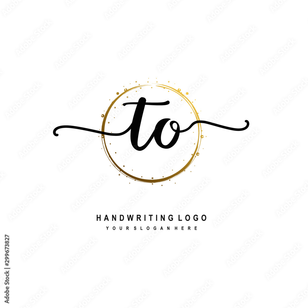 Initials letter TO vector handwriting logo template. with a circle brush and splash of gold paint Initials letter TO vector handwriting logo template. with a circle brush and splash of gold paint