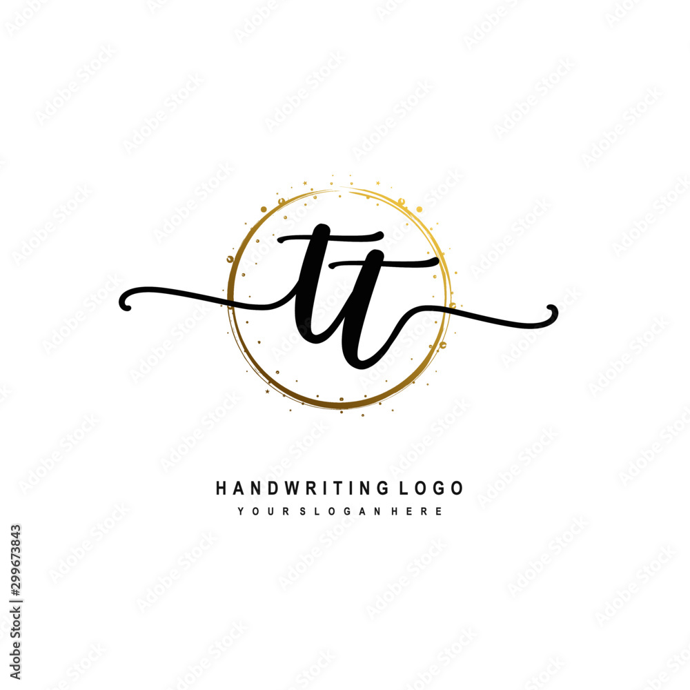 Initials letter TT vector handwriting logo template. with a circle brush and splash of gold paint Initials letter TT vector handwriting logo template. with a circle brush and splash of gold paint