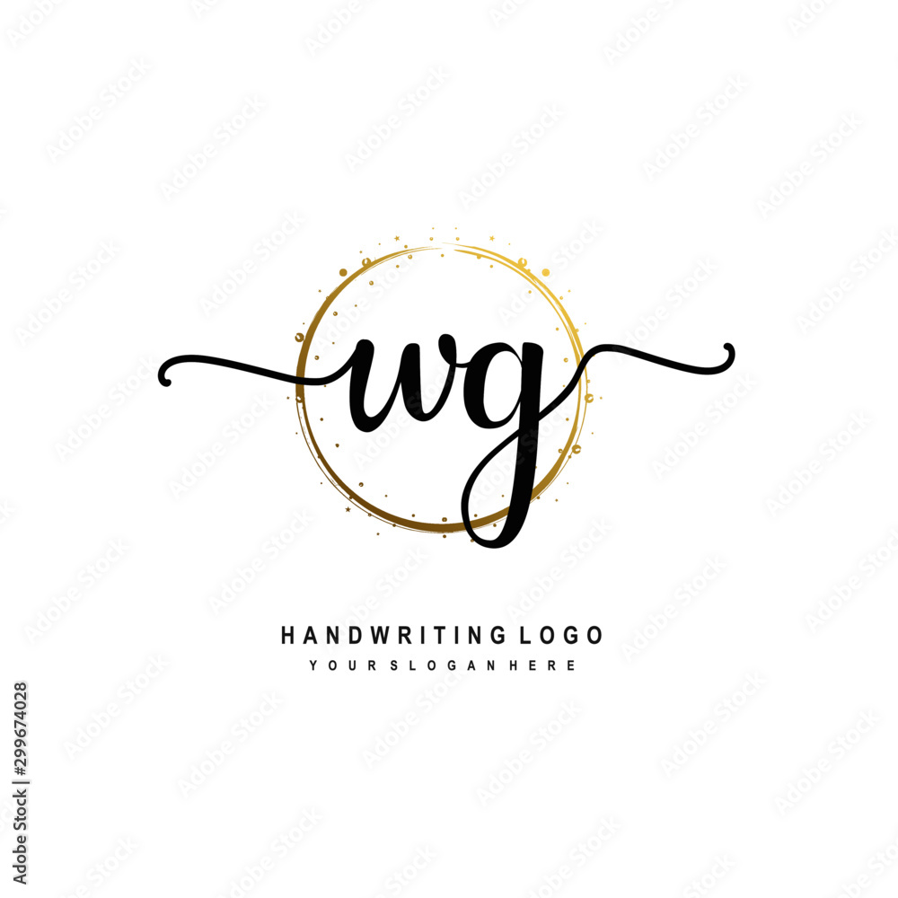Initials letter WG vector handwriting logo template. with a circle brush and splash of gold paint Initials letter WG vector handwriting logo template. with a circle brush and splash of gold paint