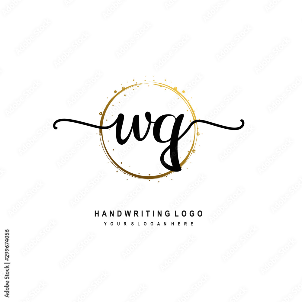Initials letter WQ vector handwriting logo template. with a circle brush and splash of gold paint Initials letter WQ vector handwriting logo template. with a circle brush and splash of gold paint