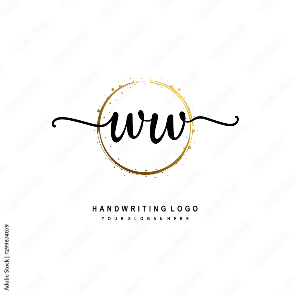 Initials letter WW vector handwriting logo template. with a circle brush and splash of gold paint Initials letter WW vector handwriting logo template. with a circle brush and splash of gold paint