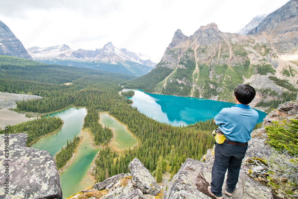 Naklejka premium Hiking at Lake O’Hara area in Yoho national park