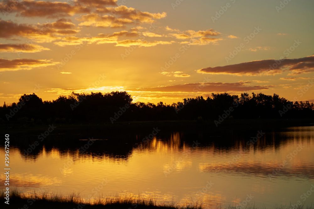 sunset over the lagoon with beautiful colors