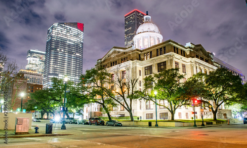 Vászonkép Justice Center in Houston at Night - Houston, Texas, USA
