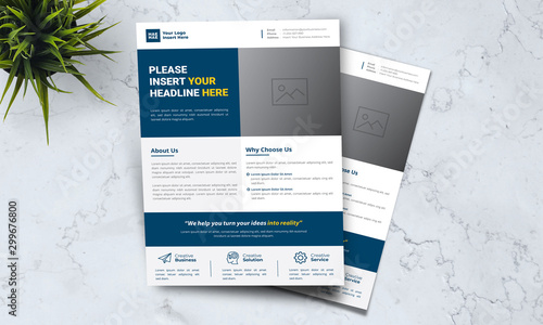 A4 minimalist modern elegant business template flayer vol 49 with blue, orange, white and grey color cmyk ready to print in vector editable layer