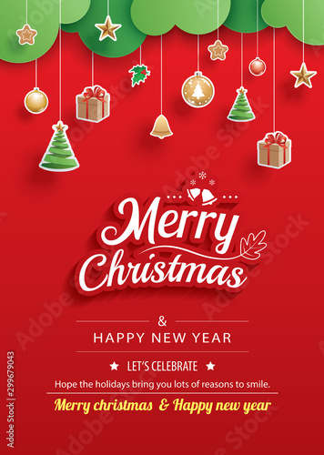 Merry christmas and happy new year greeting card banner template. Use for poster, website, cover, flyer.