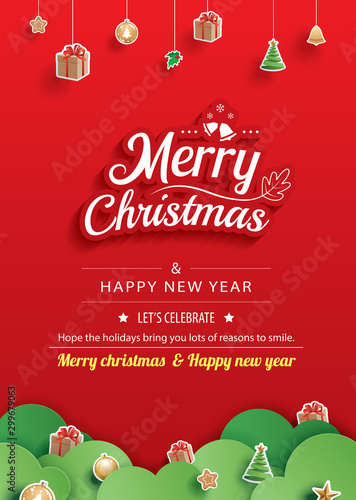 Merry christmas and happy new year greeting card banner template. Use for poster, website, cover, flyer.