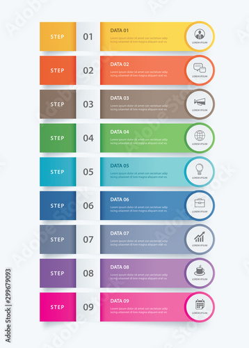 9 data Infographics tab paper index template. Vector illustration abstract background. Can be used for workflow layout, business step, banner, web design.