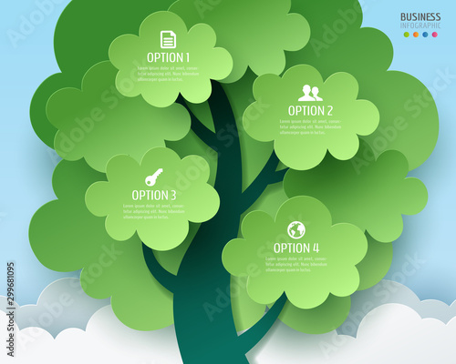Paper art of tree infographics, environment and ecology concept