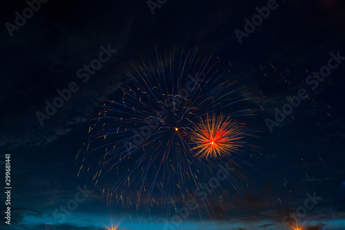 Brightly colorful fireworks and salute in the night