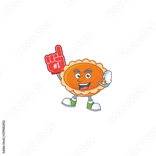 orange pie in the character with foam finger