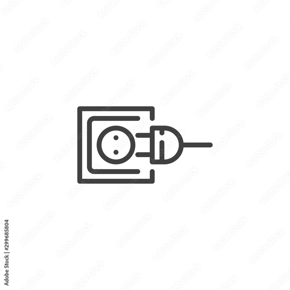 Power outlet and plug line icon. linear style sign for mobile concept and web design. Electric socket and plug outline vector icon. Symbol, logo illustration. Vector graphics