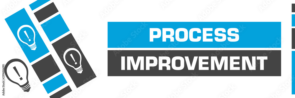 Process Improvement Blue Grey Line Boxes Bulbs Process Improvement Blue Grey Line Boxes Bulbs