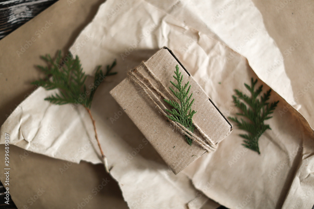 craft box with jute rope decorated with dry plants craft box with jute rope decorated with dry plants