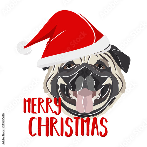 Illustration Hund Mops Frohe Weihnachten
