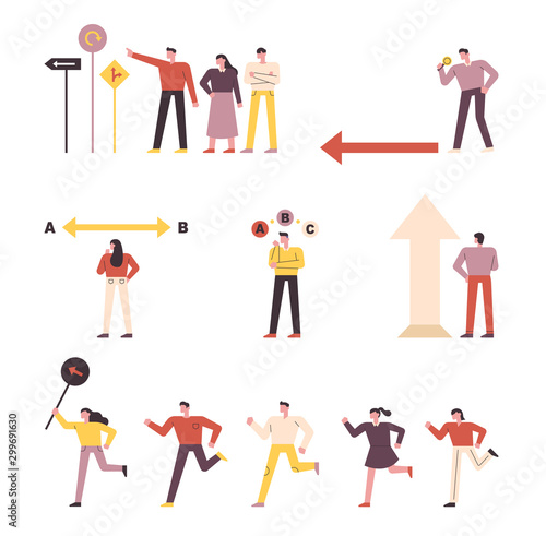 Choice and direction. Arrows and people. Infographic graphics sources. vector design illustrations.