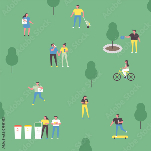 Park people. Simple characters in pattern composition. vector design illustrations.