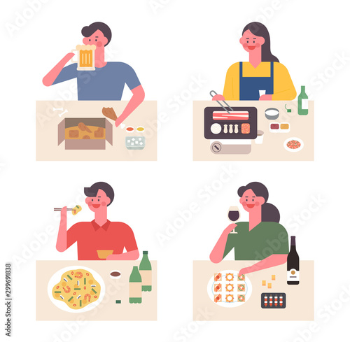 Koreans like alcohol and food. Food that goes well with beer, wine, soju, and rice wine. vector design illustrations.