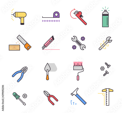 Repair tool object icon set. vector design illustrations.