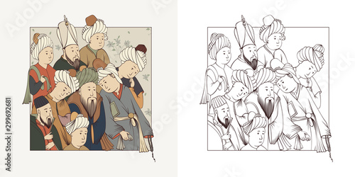 drawing miniature people and ottoman art, mevlana