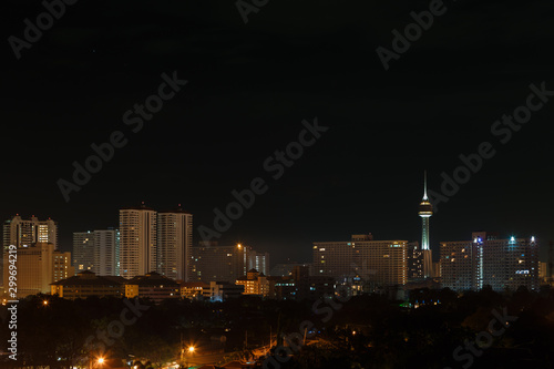 Night city, thunderstorm, lightning. Pattaya