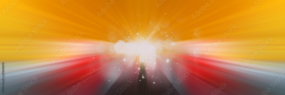 Obraz premium Dynamic yellow and red lines of light. Light from central point.