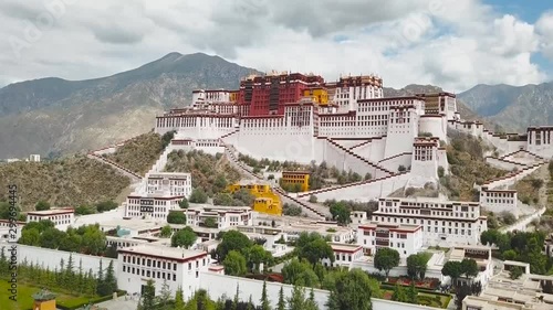 Potala palace in Lhasa, Tibet. Potala palace is now a museum and World Heritage Site of Tibet Autonomous Region. (aerial photography)