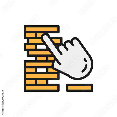 Jenga, board games flat color line icon.