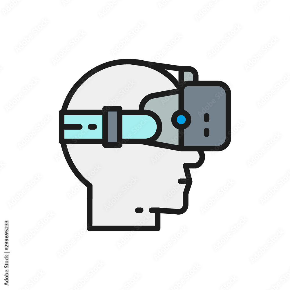 Virtual reality glasses flat color line icon. Virtual reality glasses flat color line icon.