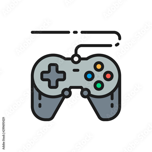Joystick, gamepad, gaming device flat color line icon.