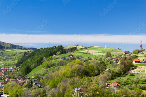 Village Rytro in Spring in the Beskid Sadecki Mountains, Poland. photo