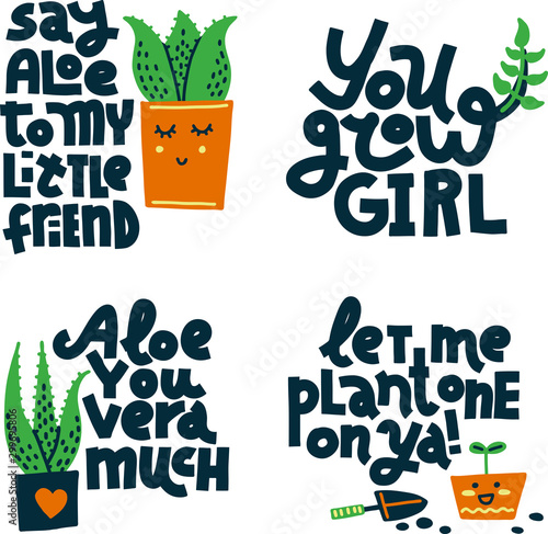 Set of plant and gardening jokes, multicolor