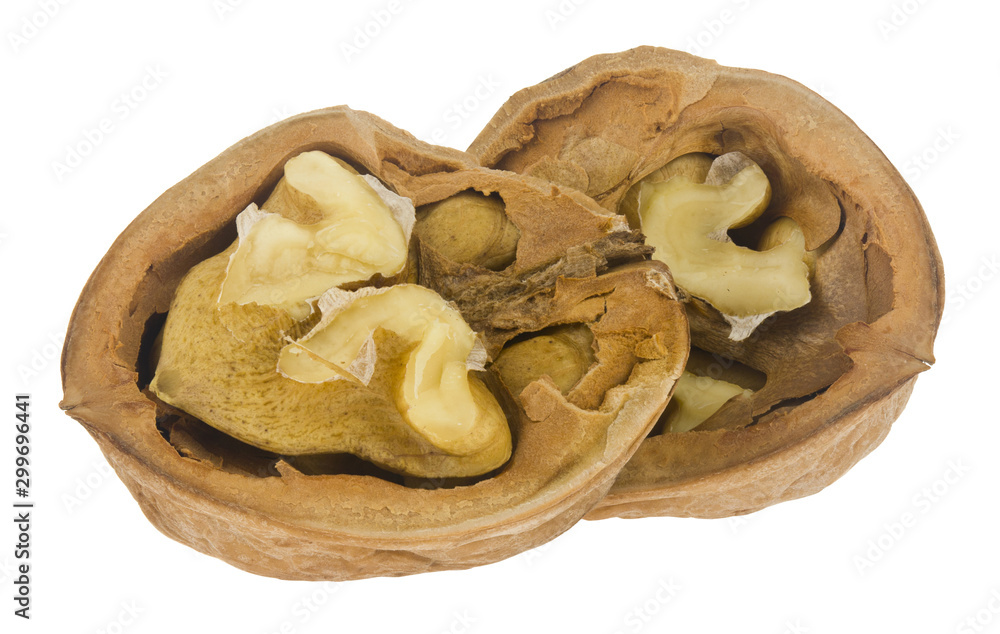 Broken walnut isolated on a white background. Broken walnut isolated on a white background.