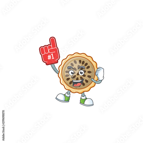 pecan pie mascot with foam finger on white background