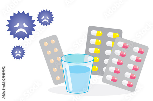 風邪やインフルエンザに治療薬 薬剤 薬のイラスト Taking Medicine For Cold Influenza Flu Tamiflu Oseltamivir Stock ベクター Adobe Stock