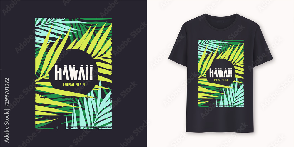 Hawaii Lanikai Beach stylish graphic tee vector design, print - obrazy, fototapety, plakaty 