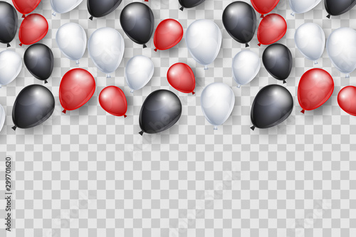 Black Friday banner design template. Big sale advertising promo transparent overlay concept with balloons and space for custom text. Website or magazine decoration. Vector illustration.